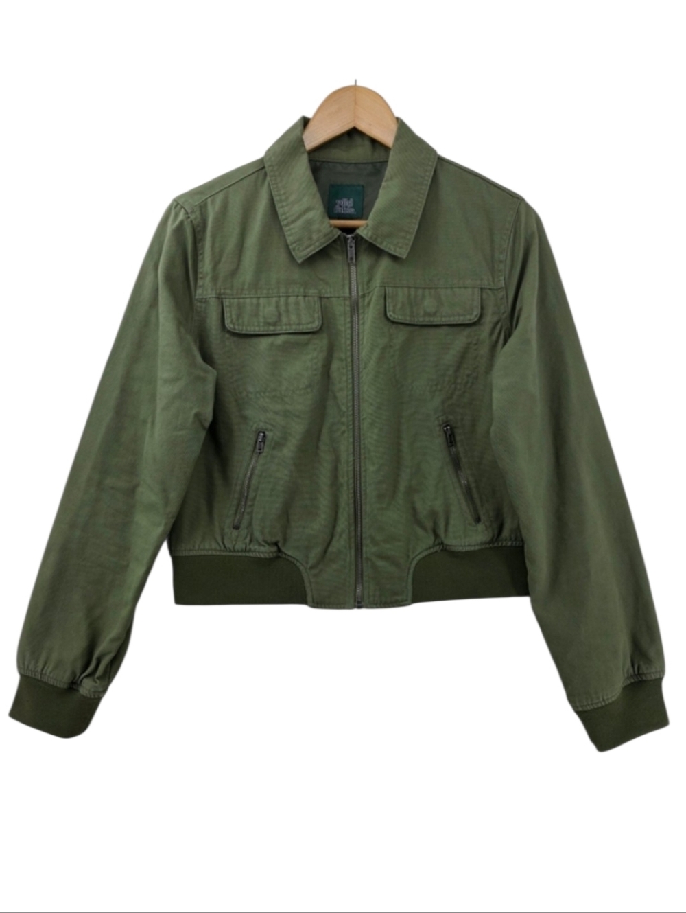 Wild Fable Olive Green Jean Bomber Jacket Women's Size Small Fall Jacket